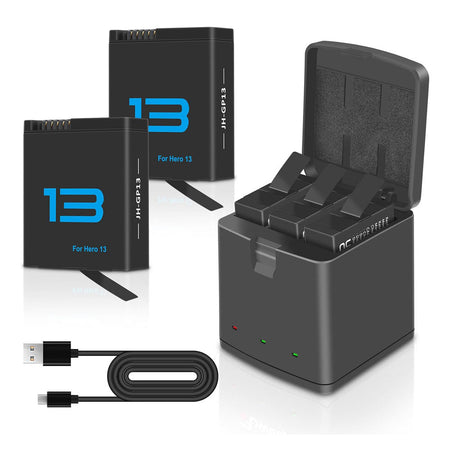GoPro Hero 13 Black  (2 Batteries with Fast Charge Hub Bundle) [3.89V] Compatible Action Battery