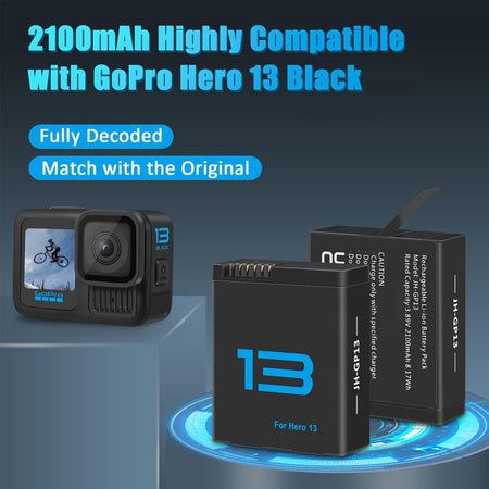 2100mAh Highly Compatible with GoPro Hero 13 Black