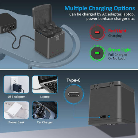 Can be charged by AC adapter, laptop,
power bank,car charger etc.