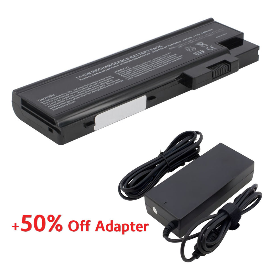 (Bundle with Adapter for 50% Off) Acer 916-3020 4UR18650F-1-QC192 Aspire 5510 Series 5000 Series 3000 Series 3500 Series 1680 Series 1650 Series 1640 Series TravelMate 4000 Series [14.8V] Compatible Battery