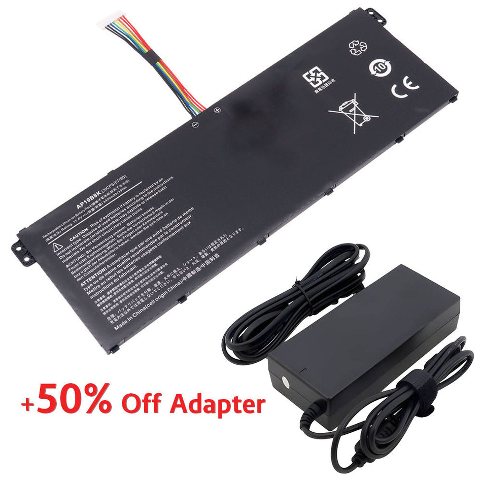 (Bundle with Adapter for 50% Off) Acer AP19B8K AP19B5K Aspire 3 A315-56 A315-57 A315-57G A315-58 A315-58G A315-59 A315-59G A317-53 A317-52 A317-53G Extensa 15 EX215-54 EX215-54G A317-53G-75TN 3INP5/82/70 [11.25V/11.4V] Compatible Battery