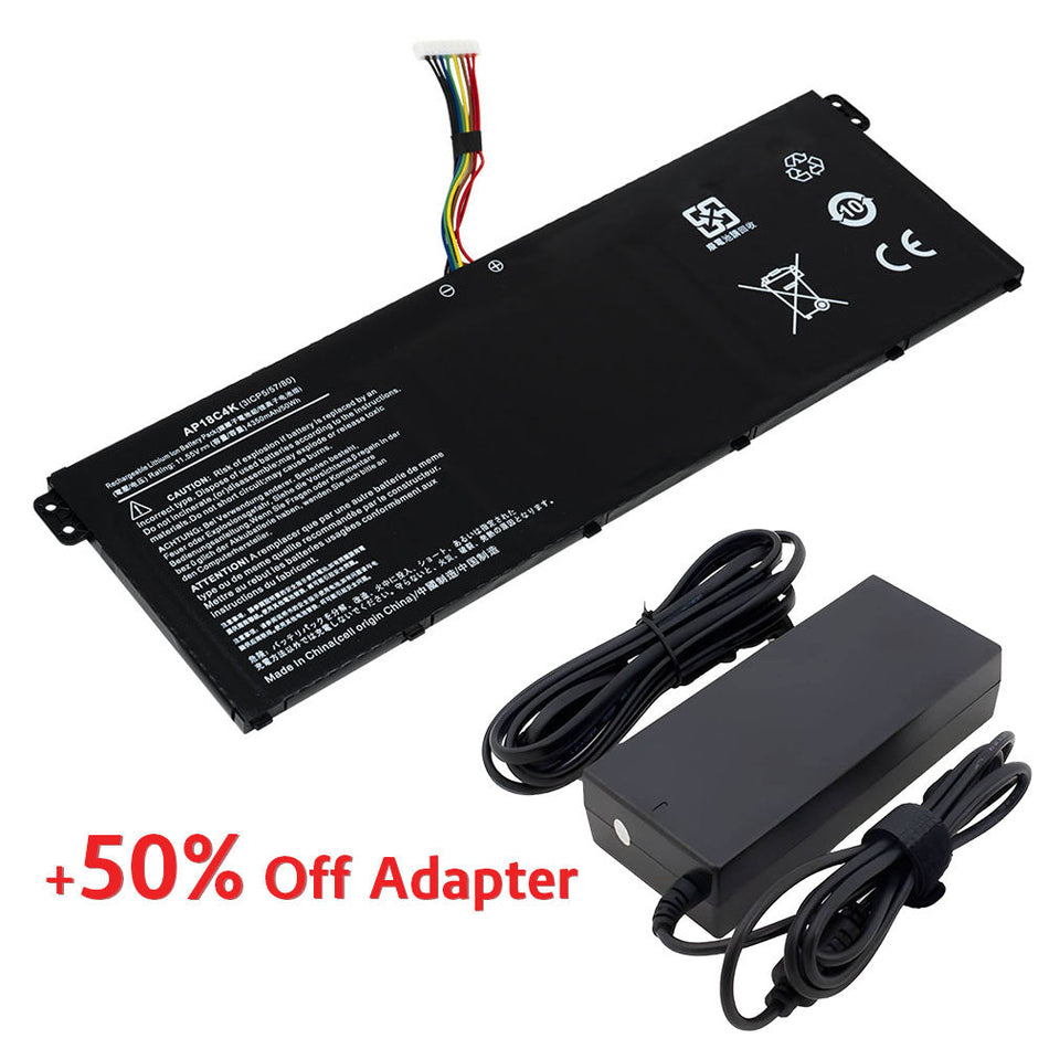 (Bundle with Adapter for 50% Off) Acer AP18C4K Aspire 5 A515-43 A515-43G A515-44 A515-44G Acer Spin 3 SP314-54N SP314-54N-54XS A515-43-R057 A515-44G-R26L A515-43G-R05T A515-43G-R1SJ Series KT00304012 3ICP5/81/68 [11.4V/11.55V] Compatible Battery