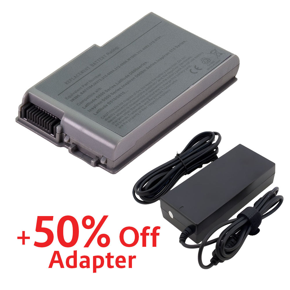 (Adapter Bundling Available) C1295 Battery for Dell Latitude D500 D510 D520 D530 D600 D610 Inspiron 500m 510m 600m Precision M20 Series M9014 3R305 6Y270 1X793 BAT1194 [11.1V] Compatible Battery