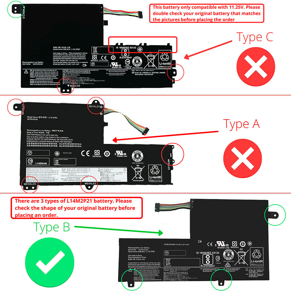 Lenovo IdeaPad 500S 510S-14IKB 14ISK Series Laptop Battery L14L2P21 L14M2P21 [7.4V] Compatible Battery