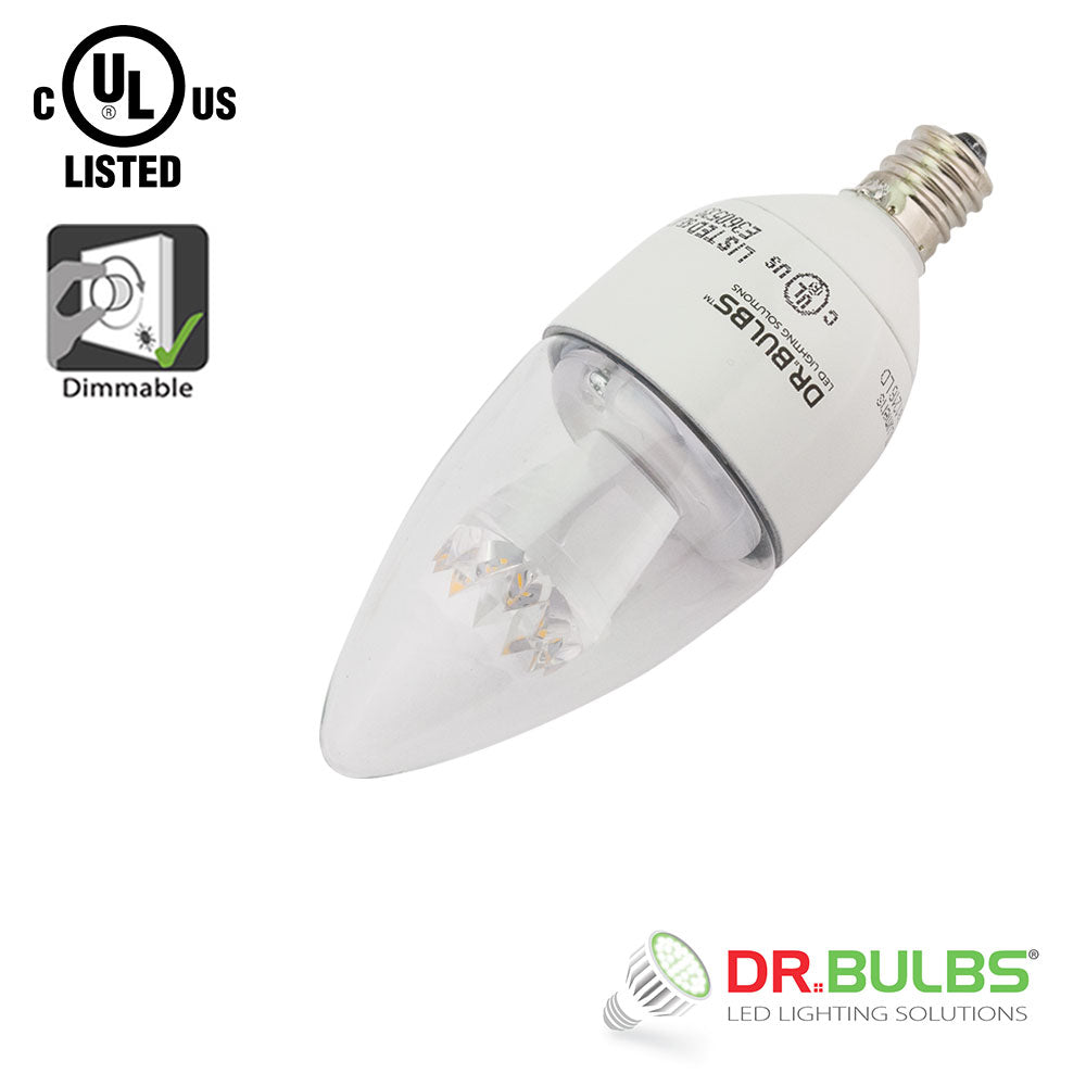 6 Pack Dr.Bulbs B11 5W (Replace 40W incandescent) 3000K Soft White Dimmable LED Candelabra Bulb