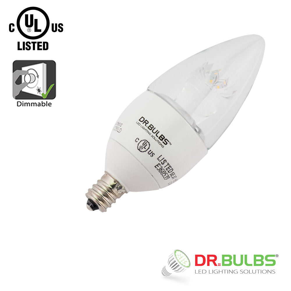 6 Pack Dr.Bulbs B11 5W (Replace 40W incandescent) 3000K Soft White Dimmable LED Candelabra Bulb