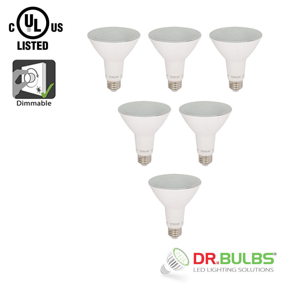 Dr.Bulbs 6-Pack PAR30 Long Neck 11W (75W Equivalent) 3000K Soft White Dimmable LED Bulbs, Wet Location Rated