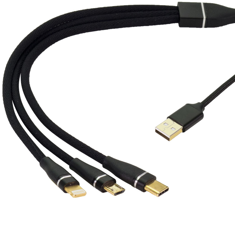 3-in-1 Universal Charging Cable – Lightning / USB-C / Micro USB (1M Black)
