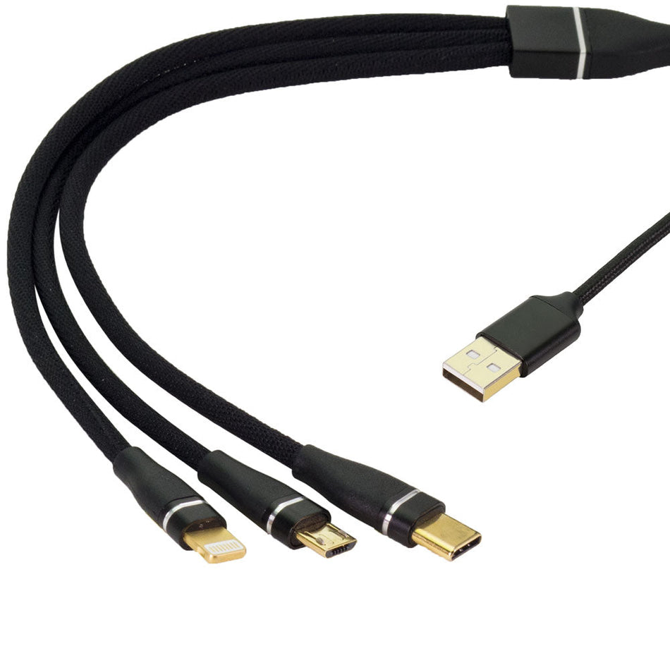 3-in-1 Universal Charging Cable – Lightning / USB-C / Micro USB (1M Black)