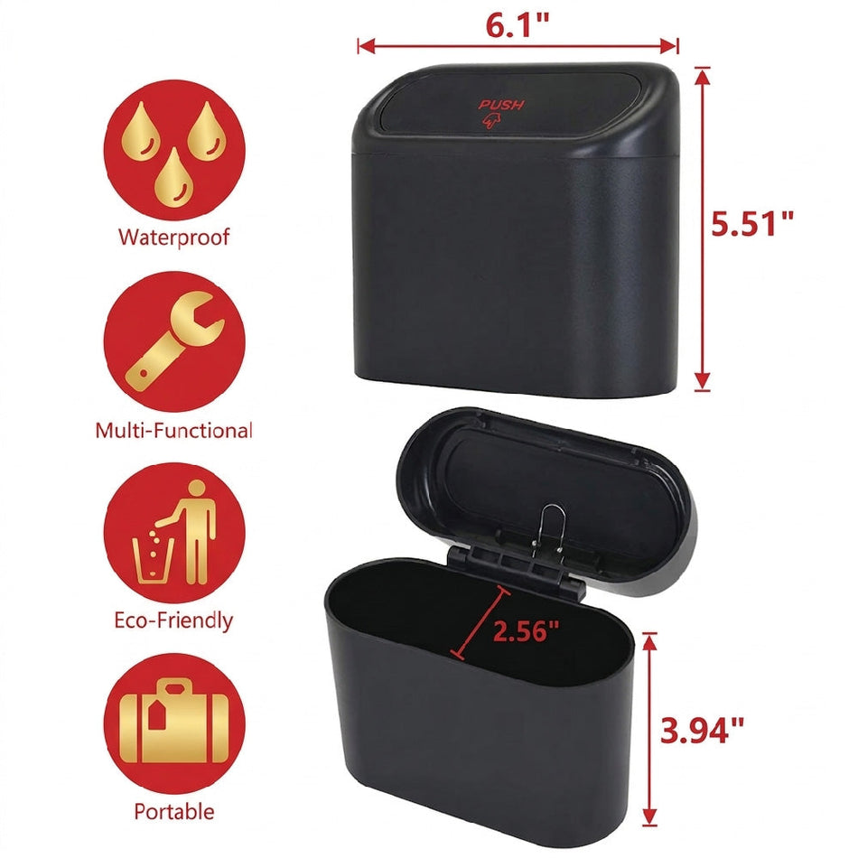 Mini Car Trash Can with Lid – Portable Hanging Auto Garbage Bin with Plastic Rubbish Bags