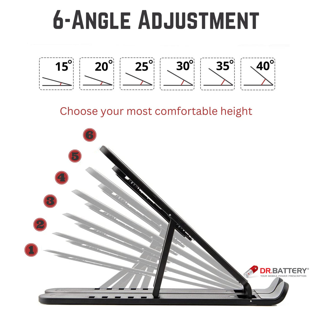 Foldable Adjustable Laptop Stand – Portable & Lightweight by Dr. Battery