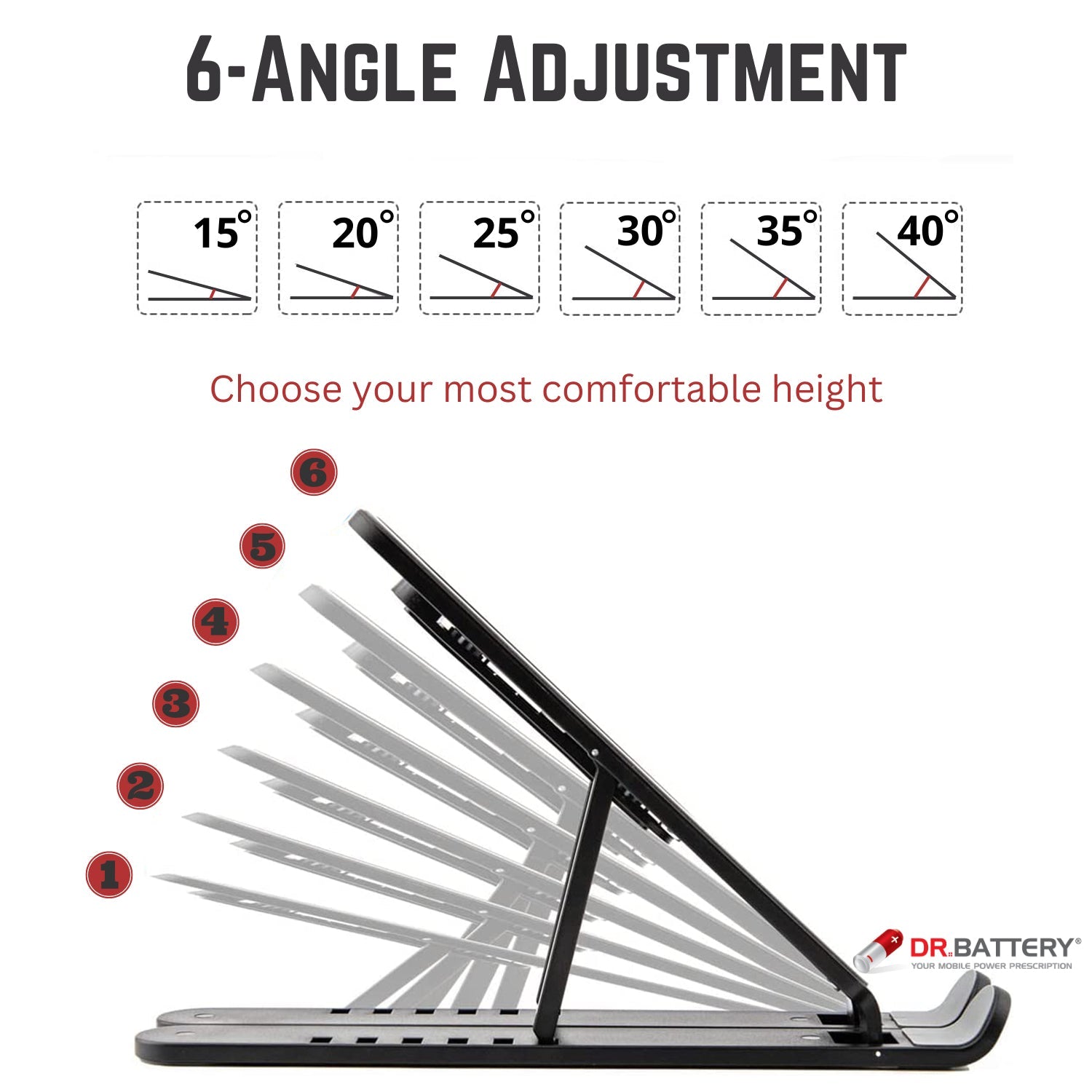 Foldable Adjustable Laptop Stand – Portable & Lightweight by Dr. Battery