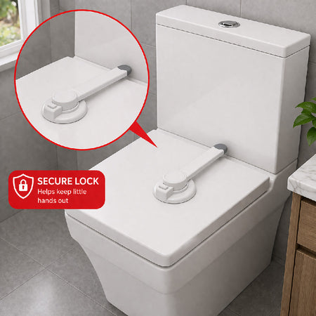 Baby Safety Toilet Lock – Child Proof Toilet Lid Lock with Strong Adhesive, No Tools Required, Fits Most Toilets