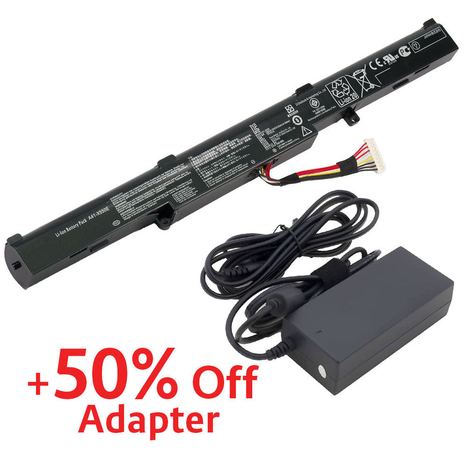 (Bundle with Adapter for 50% Off) Asus A41-X550E Battery for Asus X751 X751BP X751L X751LA X751LAV X751M F550 F550D F550DP F751 K751LA K751LDV K751SJ P750L Series [14.4V] Compatible Battery